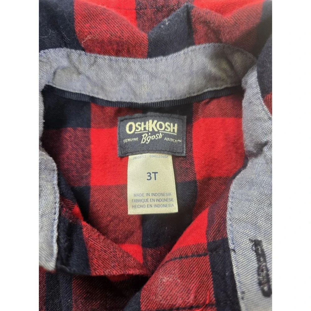 OshKosh Bgosh Long Sleeve Shirt Boys 3T Red Black Plaid Flannel Button Front Top
